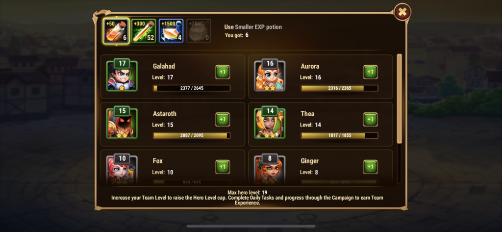 ヒーローウォーズ、キャラクターレベルアップ