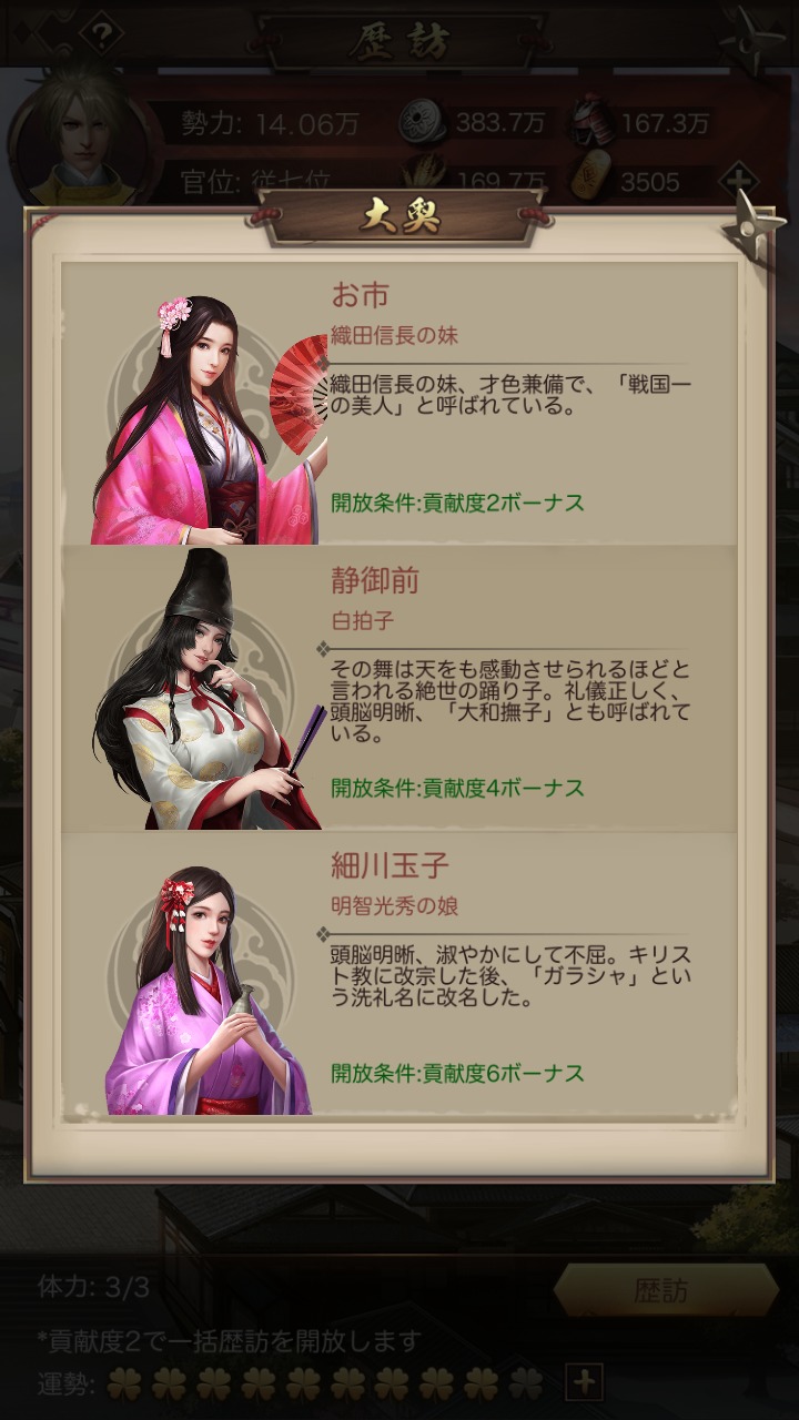 ナリセン　貢献度による歴訪獲得条件