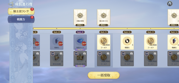 グランサガ強化育成「騎士団ランク」